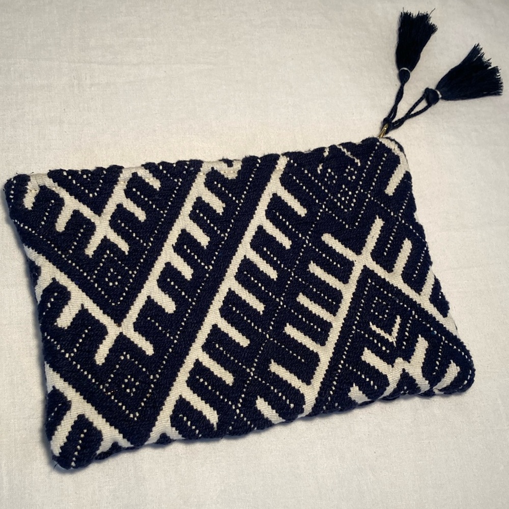 Brora tassel clutch wristlet pouch hand woven India